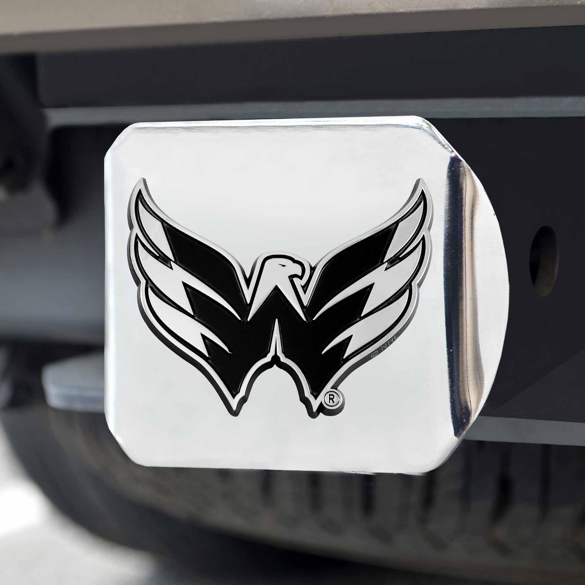 FANMATS 15641 Washington Capitals Chrome Metal Hitch Cover with Chrome Metal 3D Emblem