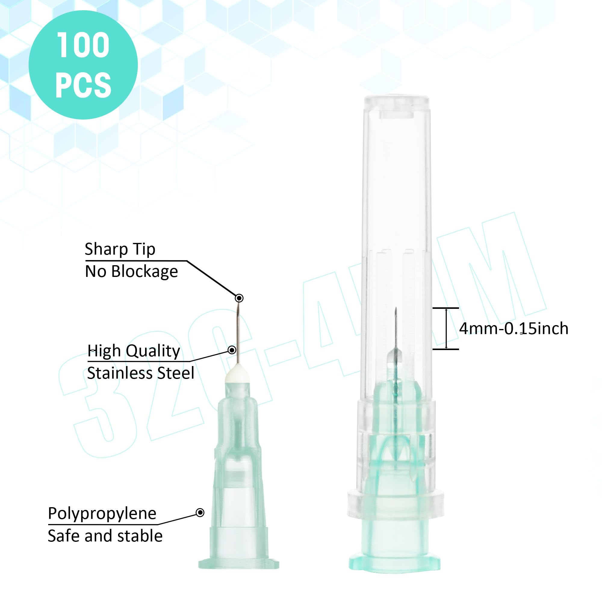 100 Pack 32 Gauge 0.16 Inch/4MM Sterile Disposable Lab Supplies, Scientific and Industrial Dispensing Needle Accessories — Amazon image 3