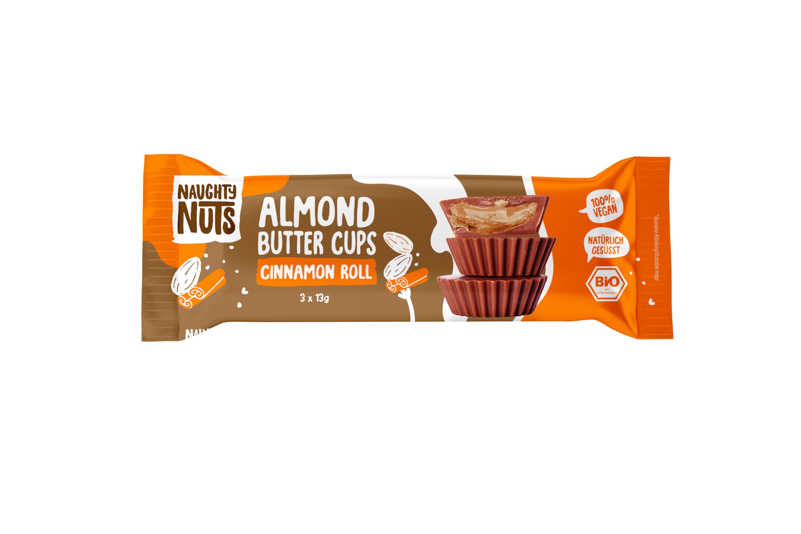 Naughty Nuts Bio Beurre d'Amande et Roulé à la Cannelle - Vegan, sans Huile de Palme et sans Sucre Raffiné - 12 x 39 g