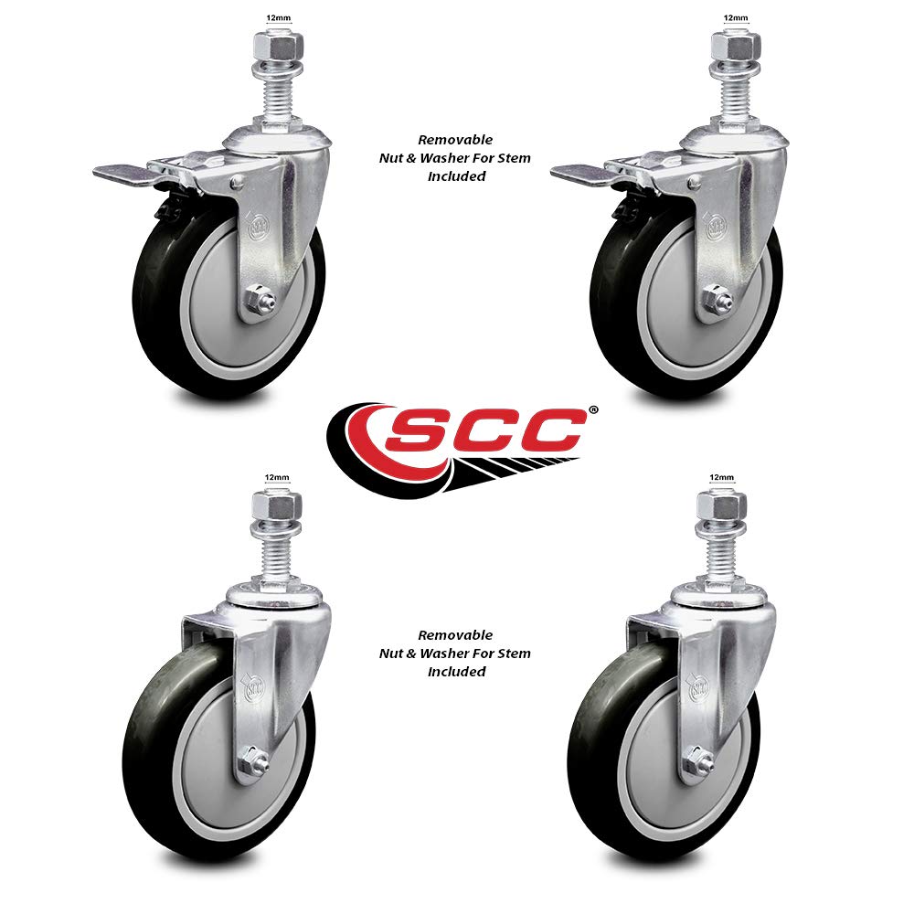 Polyurethane Swivel Threaded Stem Caster Set of 4 w/5