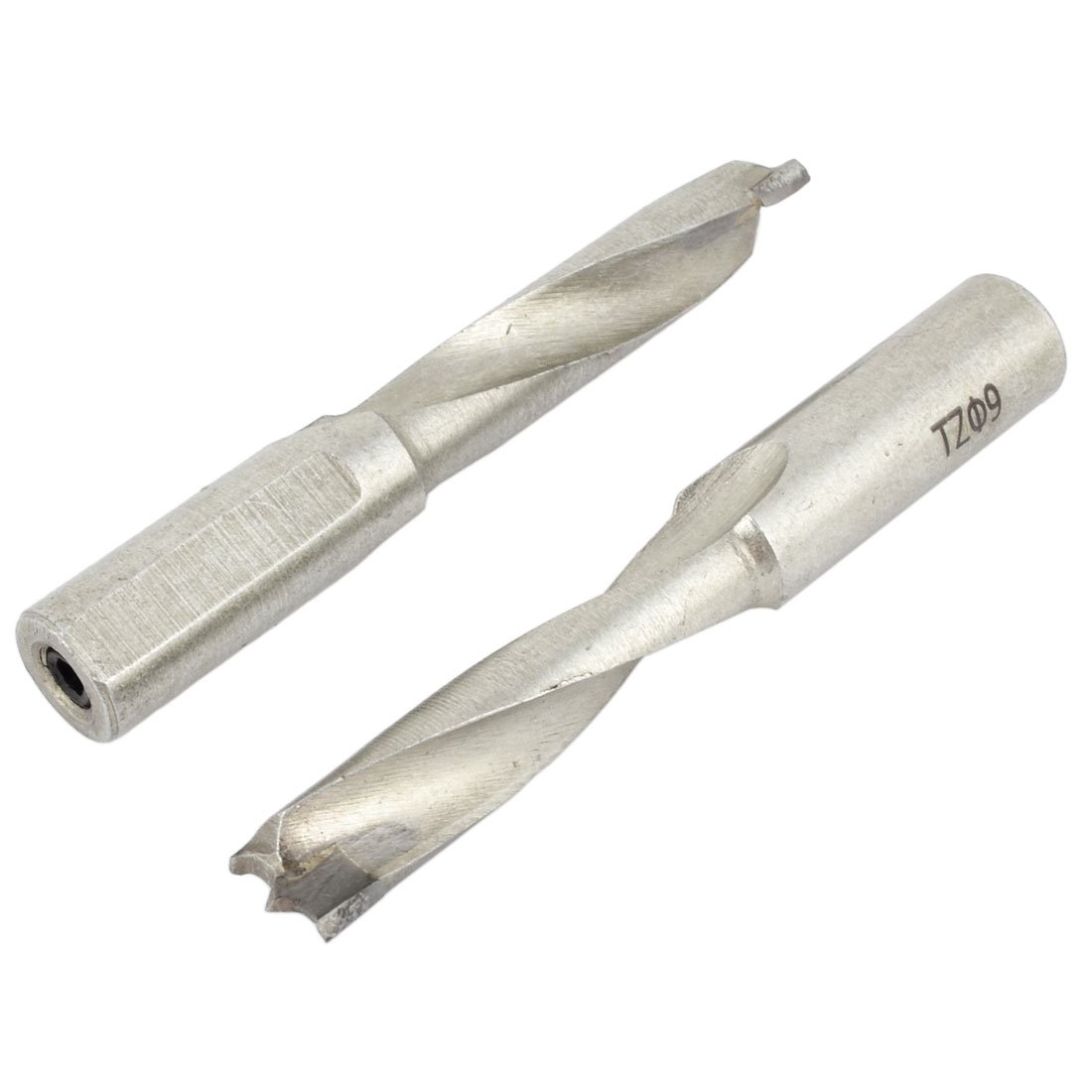 Aexit 2PCS Silver Wood Drill Bits Tone Woodworking Carbide Tipped Brad Point Straight Shank 9mm Cutting Dia Boring Drill Brad-Point Drill Bits Bit Tool