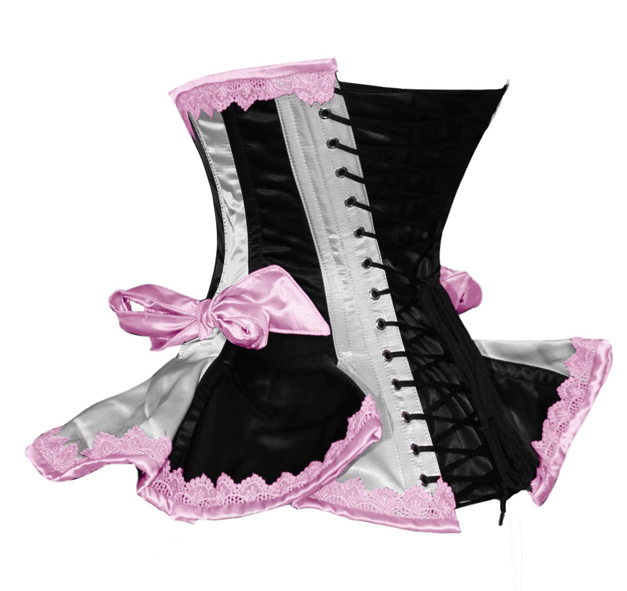 luvsecretlingerie Heavy Duty 22 Double Steel Boned Waist Training Satin Underbust Shaper Corset Frills Style #8408: Large Pink