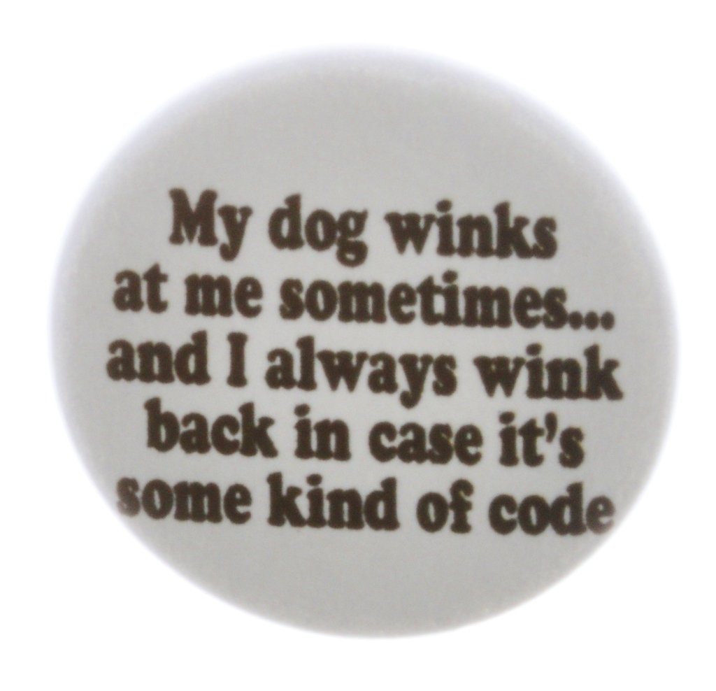 A&T DesignsMy dog winks at me wink back some kind of code 1.25" Pinback Button Pin Humor