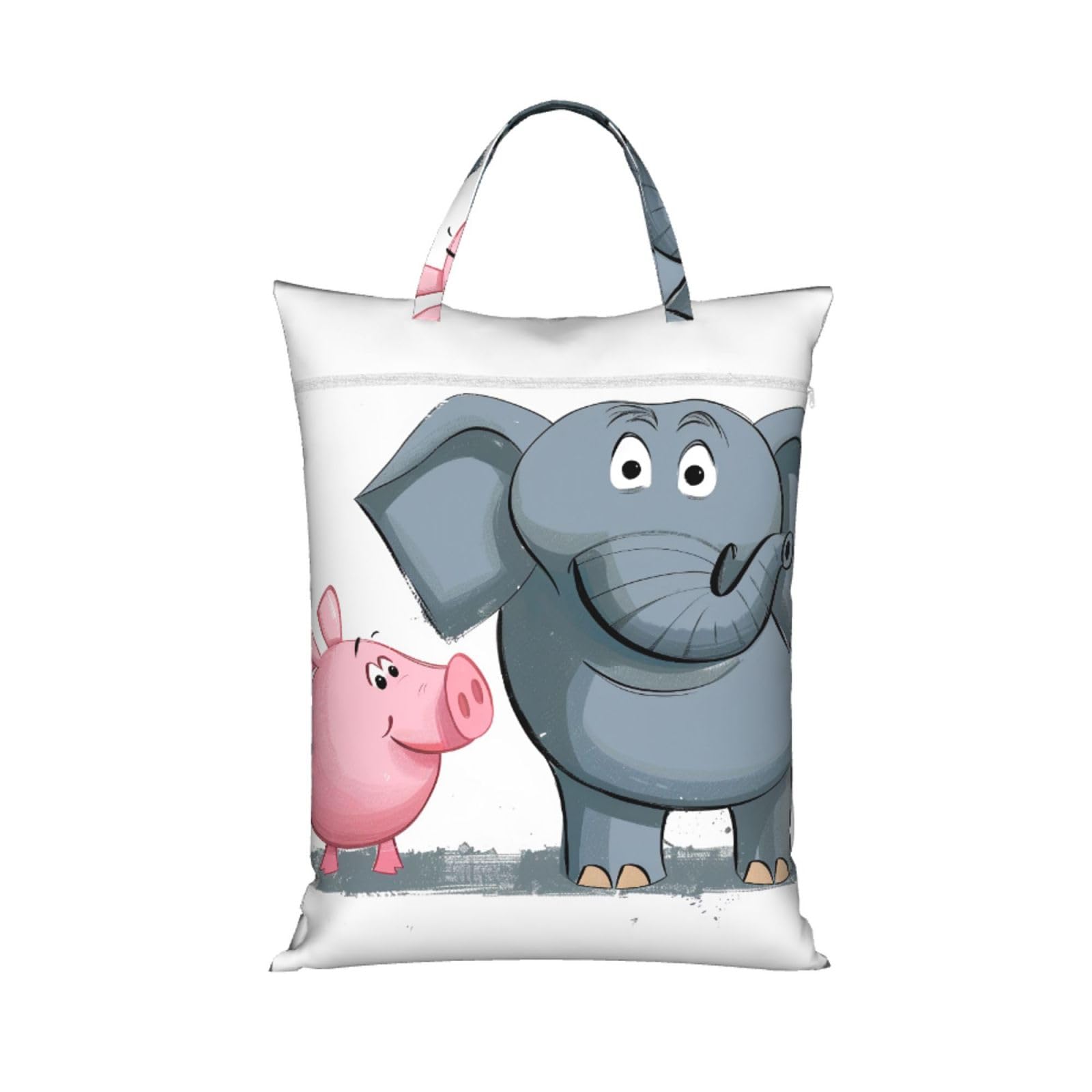Large Travel Laundry Bags,Elephant and Piggie Print with Handle Foldable Laundry Bag for Holidays Gym Swimming and Family Trips, 1Pcs
