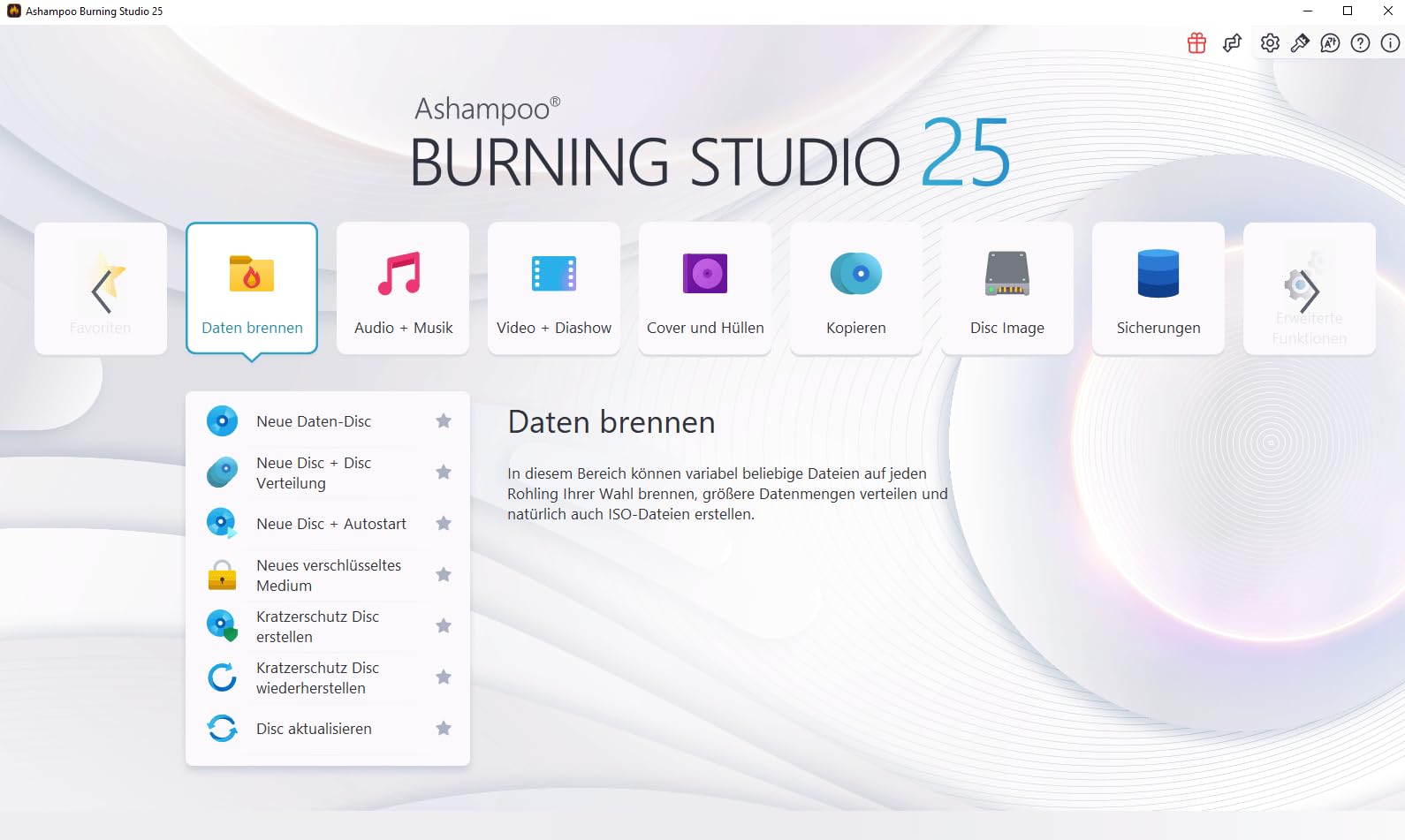 Burning Studio 25 - Multimedia Brennprogramm für Brennen, Sichern, Rippen