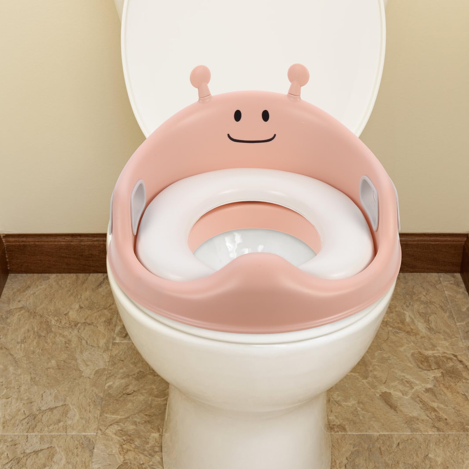 Riduttore WC in PU con Maniglie di Presa Sedile Confortevole Protettivo e Design Cartoon Facile da Installare e Portatile per Allenamento al Vasino