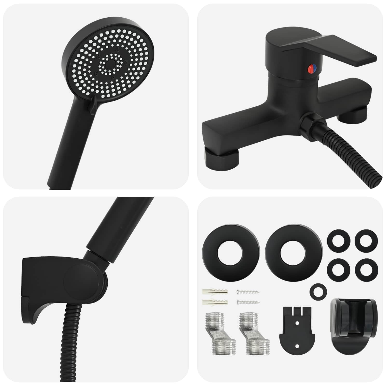 Mangloder Juego de alcachofa de ducha negro G 1 2 pulgadas de latón con 5 funciones, ahorro de agua y antical para bañera, ducha, cabina de ducha, fácil instalación, duradera, alta calidad