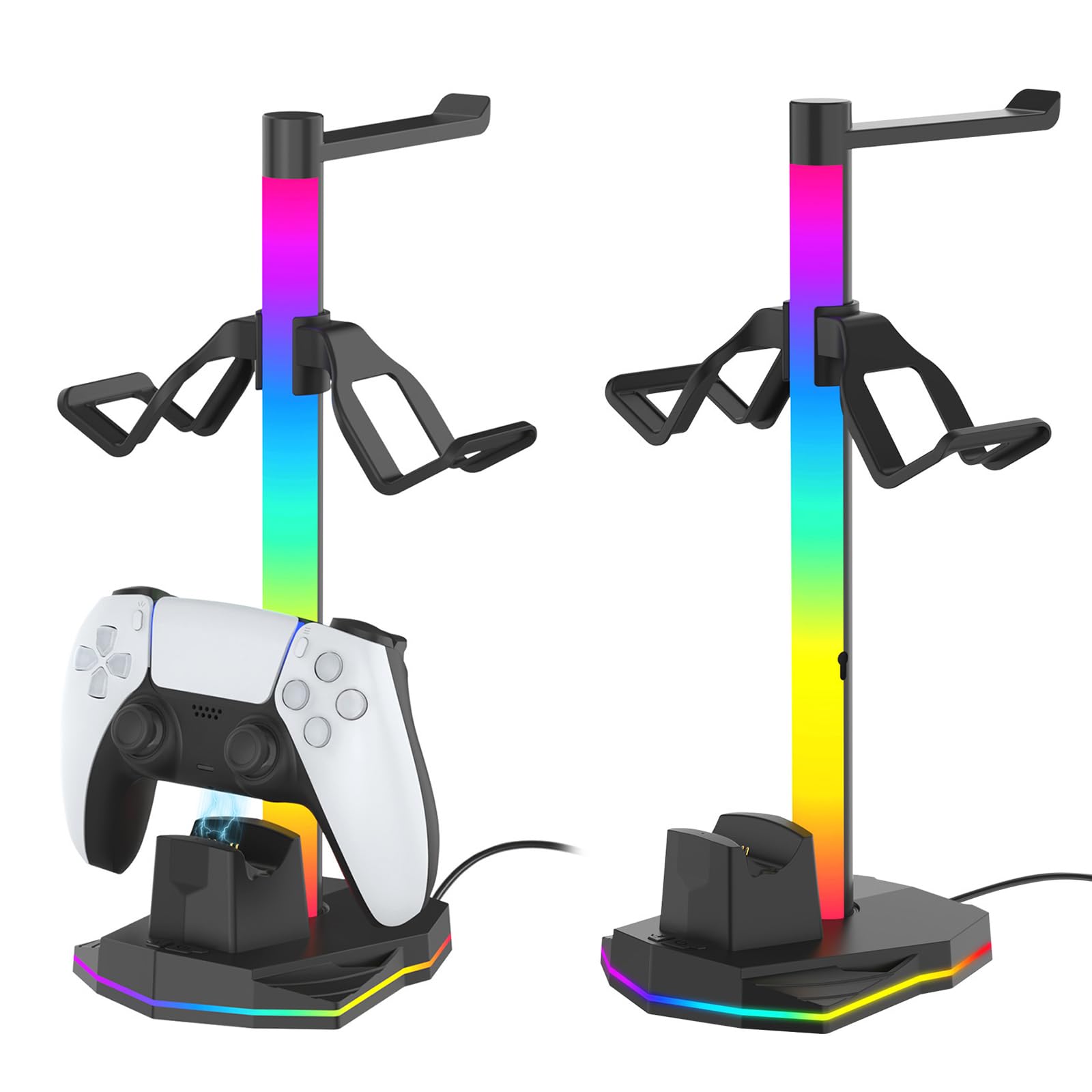 Estación de Carga Doble para Plystation 5/4 con Soporte para Mando, con 2 Puertos USB, iluminación RGB y Accesorios compactos para Ahorrar Espacio y organizar tu Consola