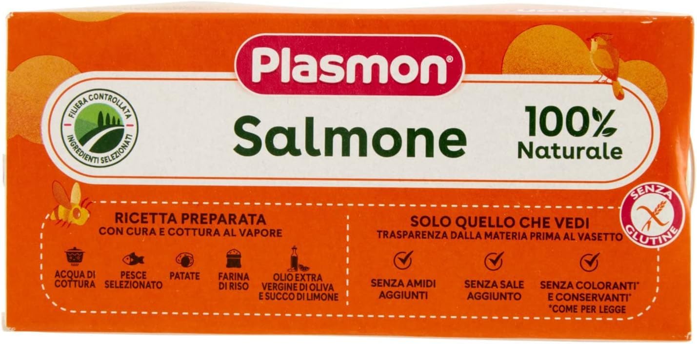 Plasmon Pesce Salmone con Patate, 12x (2x 80g), Mit ausgewählten Zutaten, 100% natürlich, Ohne Stärken und Salz hinzugefügt + Italian Gourmet polpa 400g