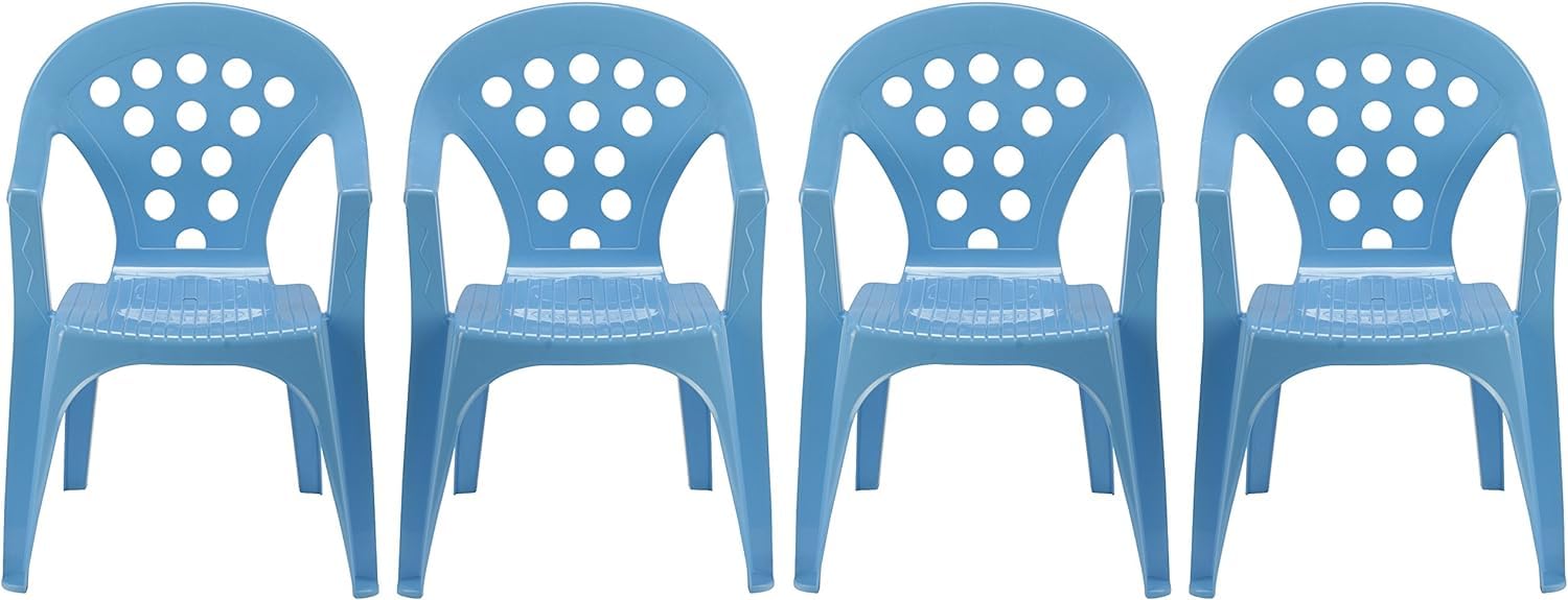 Baby Lulu Lightweight Stacking Play, Study or Dining Kids Chairs - Made in Italy - 4 Chairs - Brilliant Colors - Baby Blue