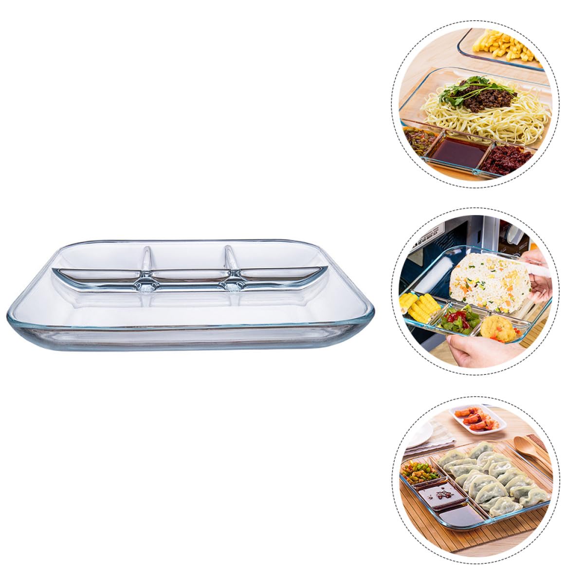 Alipis Plateau-repas Compartimenté en Verre Trempé Résistante la Chaleur Assiette Carrée Matériau Solide et Design Moderne pour Usage Domestique
