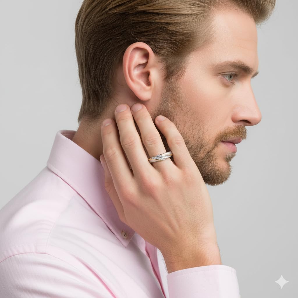 Jewelili Lab Grown Diamond Wedding Ring for Men | Yellow Gold Plated Sterling Silver Band | H Color I1 Clarity 1/10 CTTW | Luxury Wedding Jewelry for Him | Size 9, 10 & 11 | Jewelry Gift Box Included