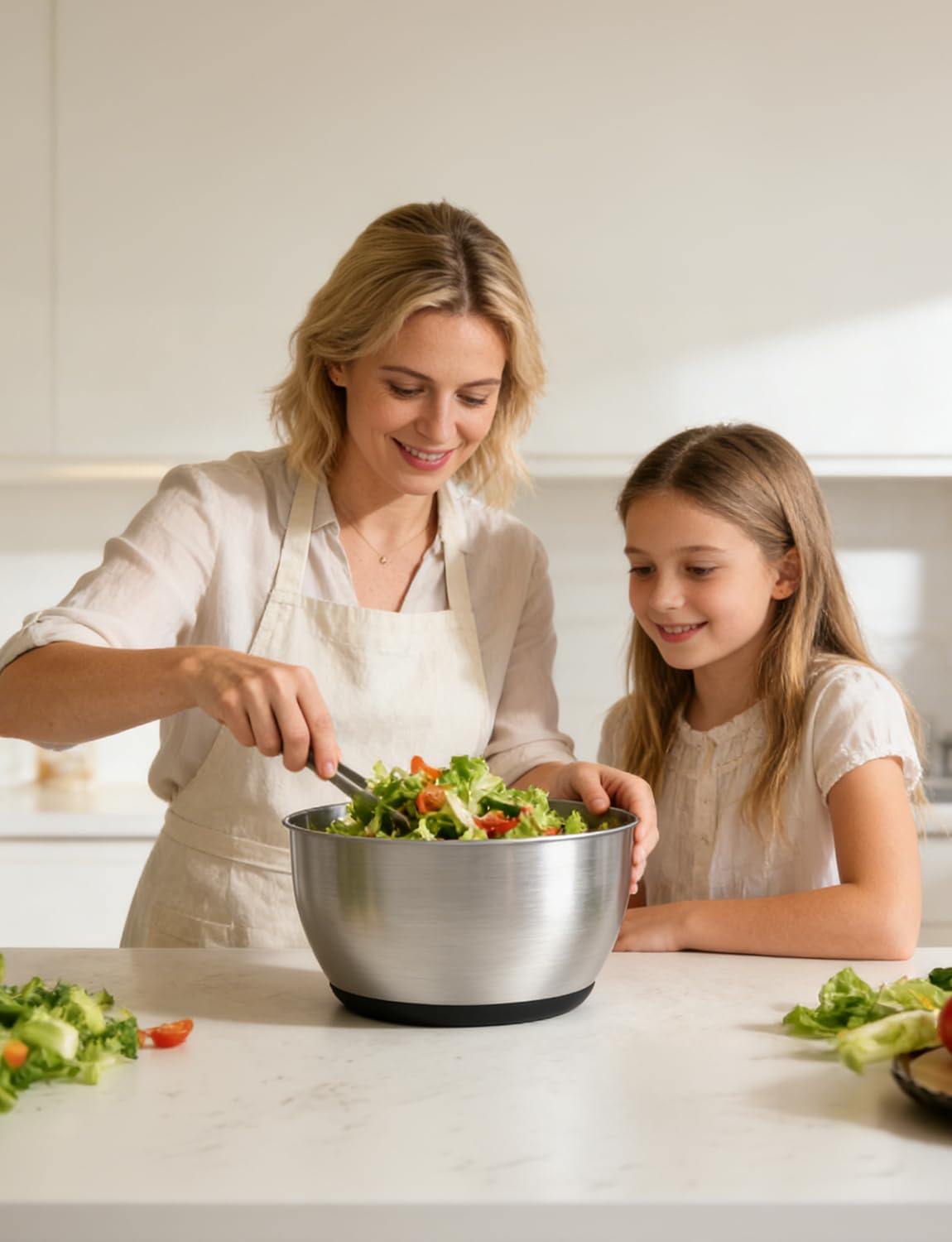 Essoreuse à Salade Acier Inoxydable, 6L Grande Capacité Essoreuse Salade avec Saladier et Base Antidérapante, sans BPA, Lave et sèche Rapidement Les légumes et Les Fruits