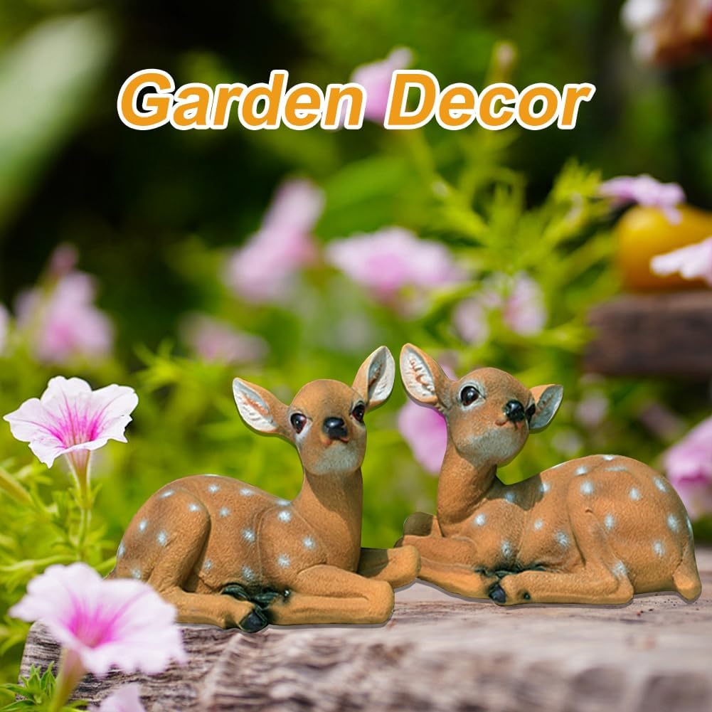2Pcs Sika Deer Statue Garden Decor Resin 6.7x3.1x4.3 inch Deer Lawn Ornaments and Statues Fairy Garden Accessories Animal Statues Outdoor Statues for Patio Yard Lawn