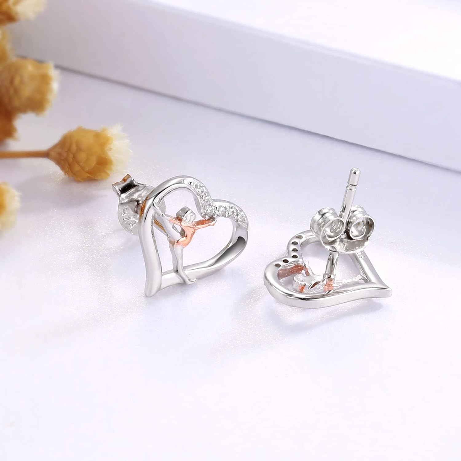 925 Sterling Silver Gymnastics Stud Earrings: Heart Gymnastics Gifts for Women Round Crystal Gymnast Stud Earrings Fashion Jewelry Gift for Daughter Niece - Image 5