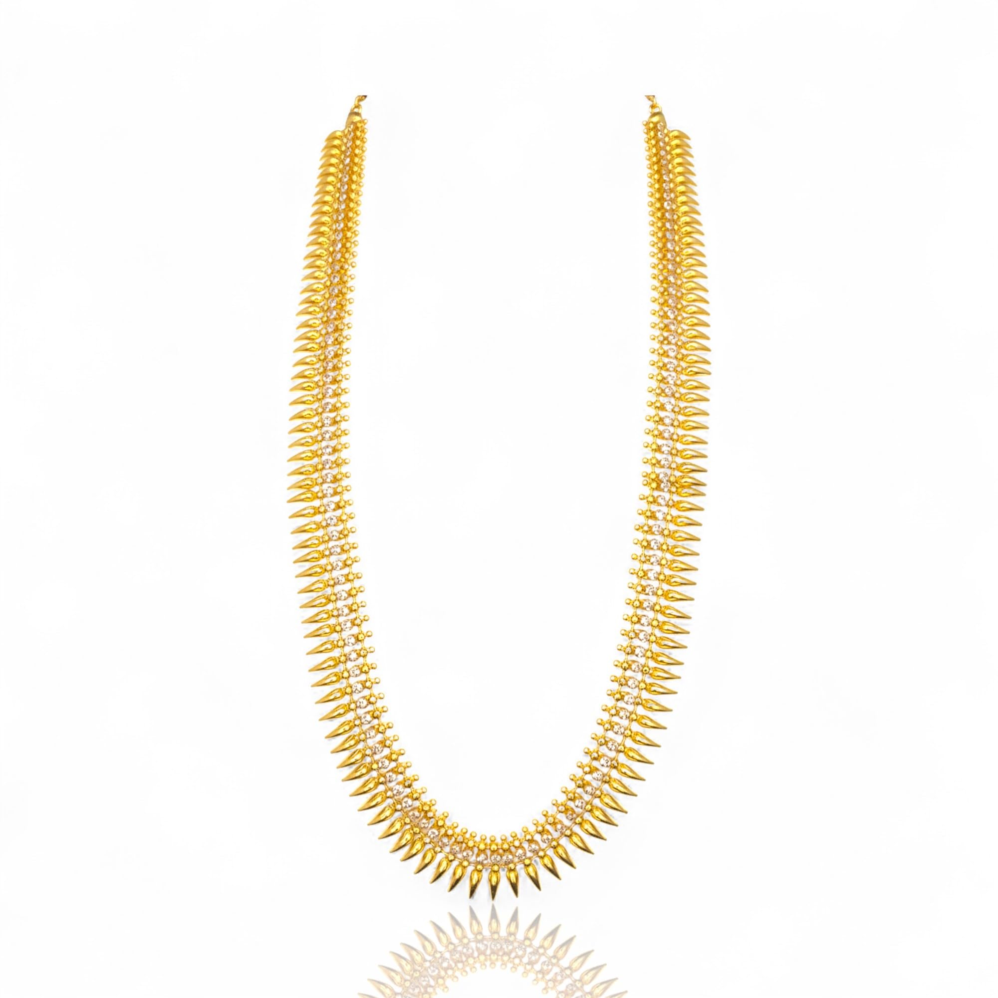 Kerala Style Necklace attached Adjustable Back Chain | Great for Special Gatherings | (White, Long Necklace)