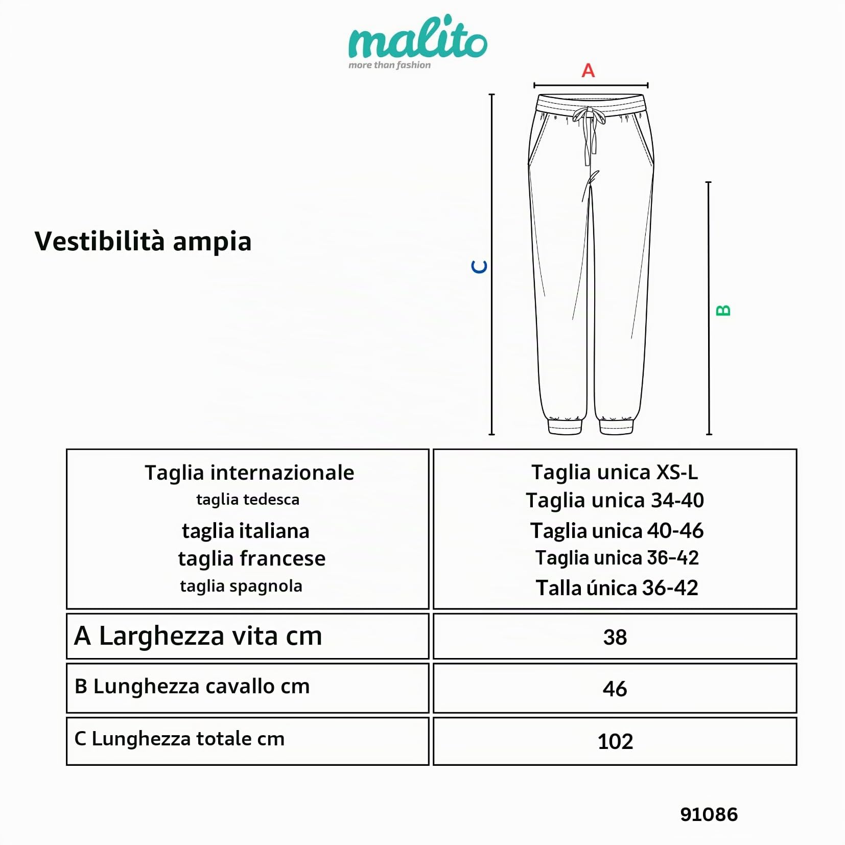 Malito di Base Pantaloni Harem Pantaloni Aladin Baggy 91086 Donna Taglia Unica
