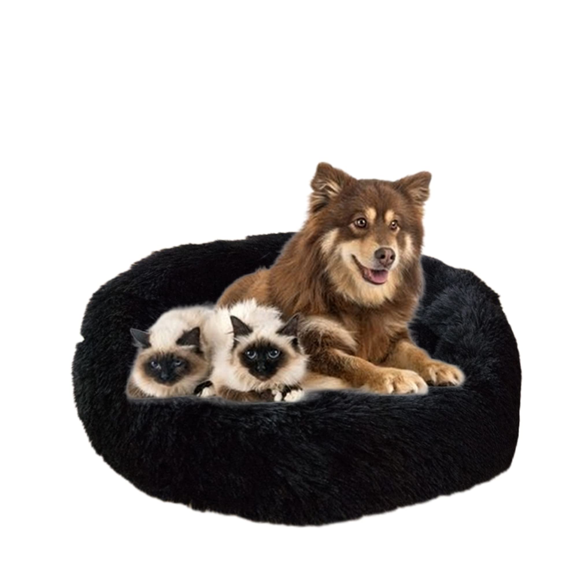 ZOCIS Calming Dog Cat Bed Fluffy Soft Round Pet Bed Donut Cuddler Puppy Beds Anti Anxiety Pet Cushion Anti-Slip Washable Dog Bed for Small/Medium/Large Dogs, Cats,110cm/43.3in,Black