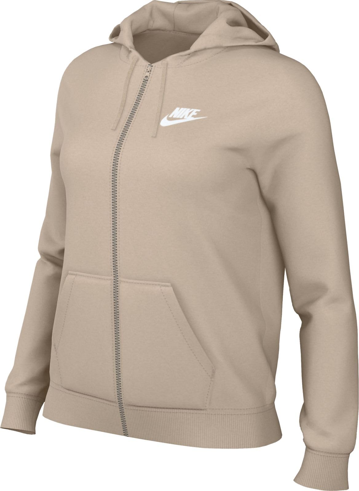 NIKE DQ5471-126 W NSW CLUB FLC FZ HOODIE STD T-shirt Women's SANDDRIFT/WHITE Size M