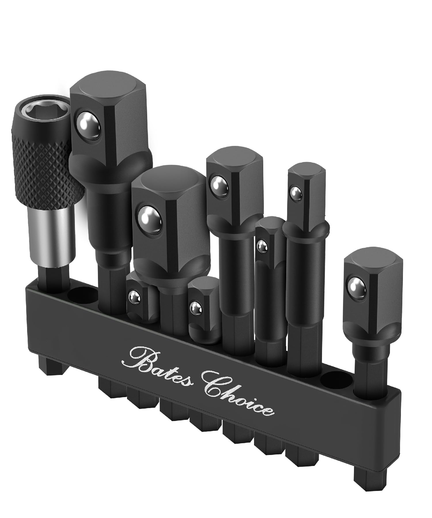 Bates- Impact Socket Adapter Set, 9 pcs, 1/4" 3/8" 1/2", Magnetic Bit Holder, 1/4" Hex Shank, Impact Drill Socket Set for Drill, 3/8 Adapter for
