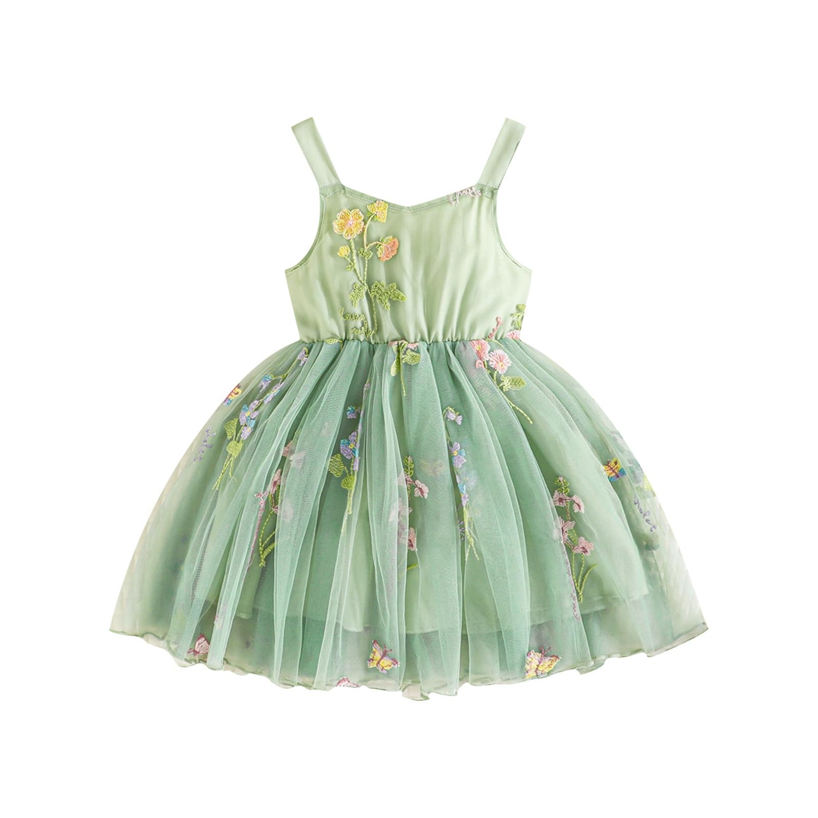 Toddler Princess Dress Summer Clothes Sleeveless Floral Embroidered Tulle A-Line Bowknot Baby Girls Dresses (Green, 2-3 Years)