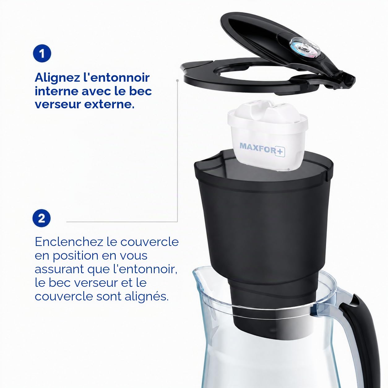 AQUAPHOR Carafe filtrante à eau Onyx de 4,2 L, pour réduire le calcaire, le chlore et autres impuretés, comprend 3 cartouches filtrantes Maxfor+ - Noir