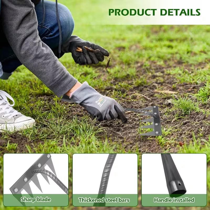 Image of MaxAgro Iron Weeding Rake 2.0, Iron Rake for Gardening and Weedings, Heavy Duty Gardening Hand Weed Puller Tools, 6 Teeth Carbon Steel Garden Weedings Rakes for Lawn Care (6 Teeth)