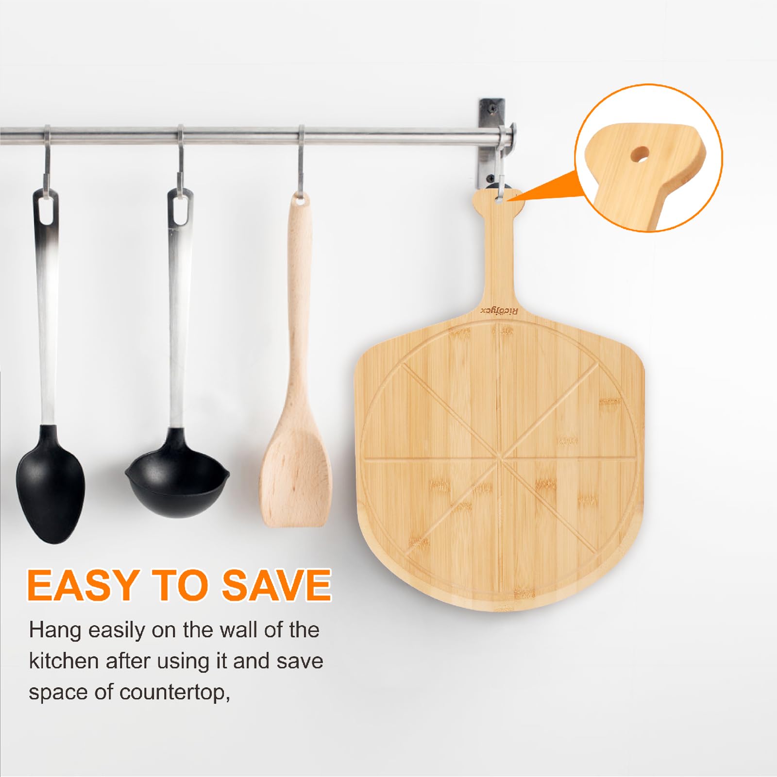 Tabla de servir de bambú, tabla de cortar de 12 pulgadas con mango de pala, plato de alimentos para pizza, queso, frutas, verduras, pan, carne, paquete de 2