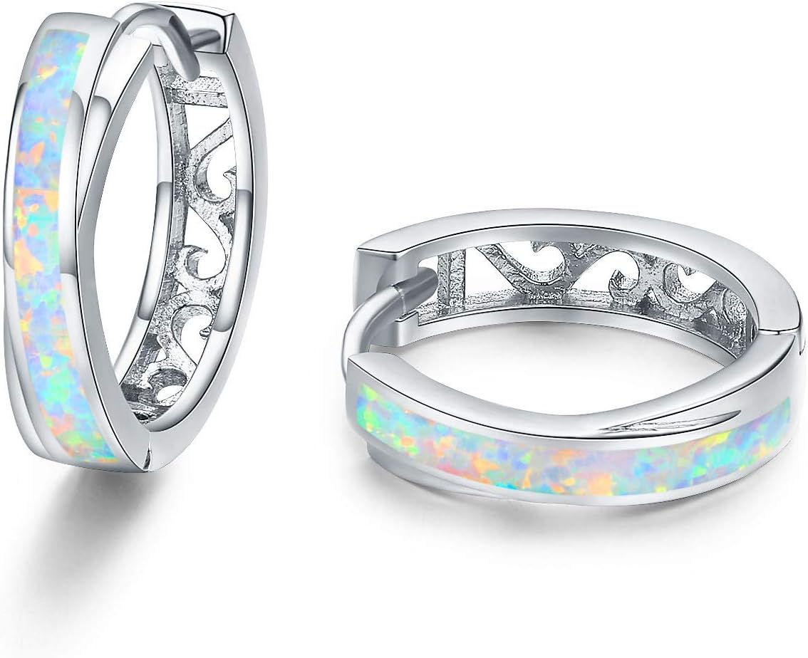 – Hoop Earrings for women 925 Sterling Silver Opal Earrings for Girls, Small Hypoallergenic Earring, Huggie Sleeper Earring, Birthday Jewelry Gifts for Her