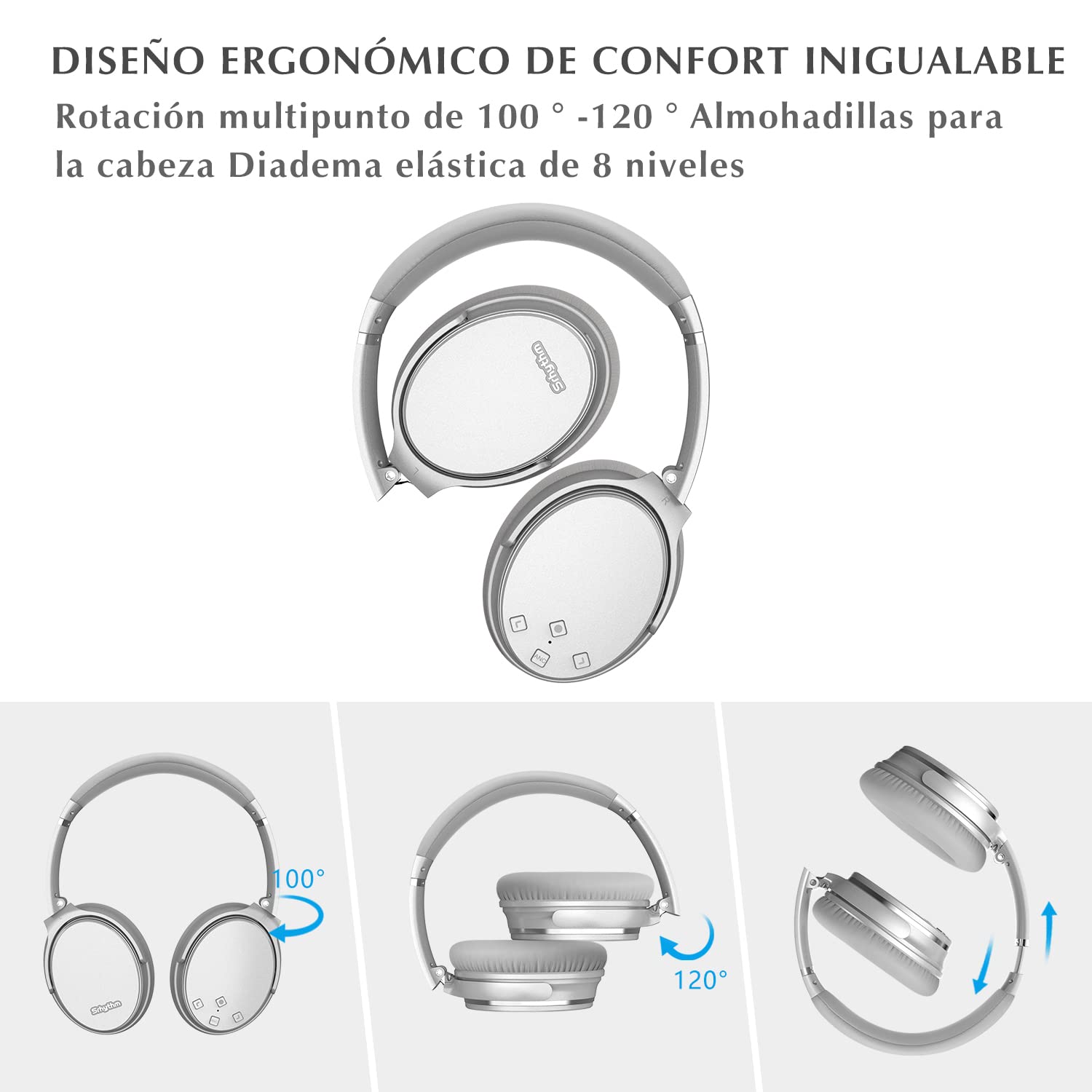 Srhythm NC35 Active Noise Cancelling Kopfhörer,Faltbar,Kabellos,Bluetooth 5.0,Over-Ear mit USB-C Schnellladung,Mikrofon,Sprachanruf,50+ Std. kompatibel für iOS Android TV PC(Generalüberholt)