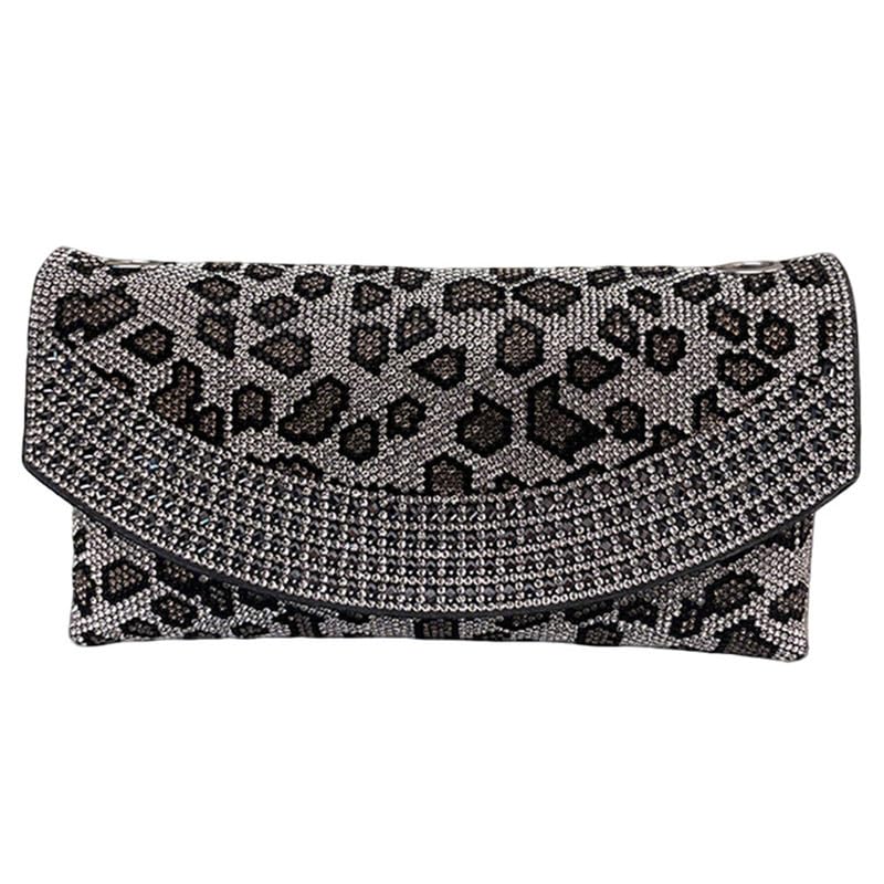Pochette enveloppe imprimé léopard à strass et sac de soirée chic
