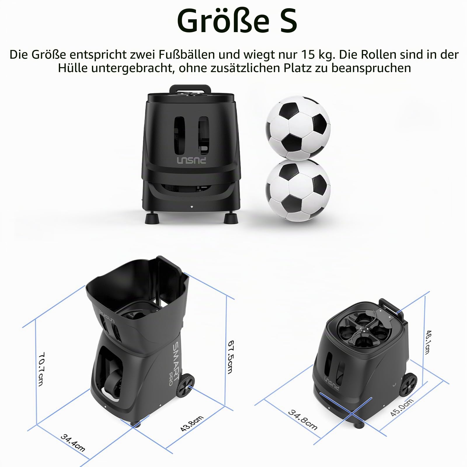Padel Ballmaschine PT Smart PRO Padel-Trainingsgerät mit App-Steuerung für Android/iOS & Apple Watch, große Kapazität, tragbarer Ballwerfer, 20 Landepunkte, 3-40 m Entfernung