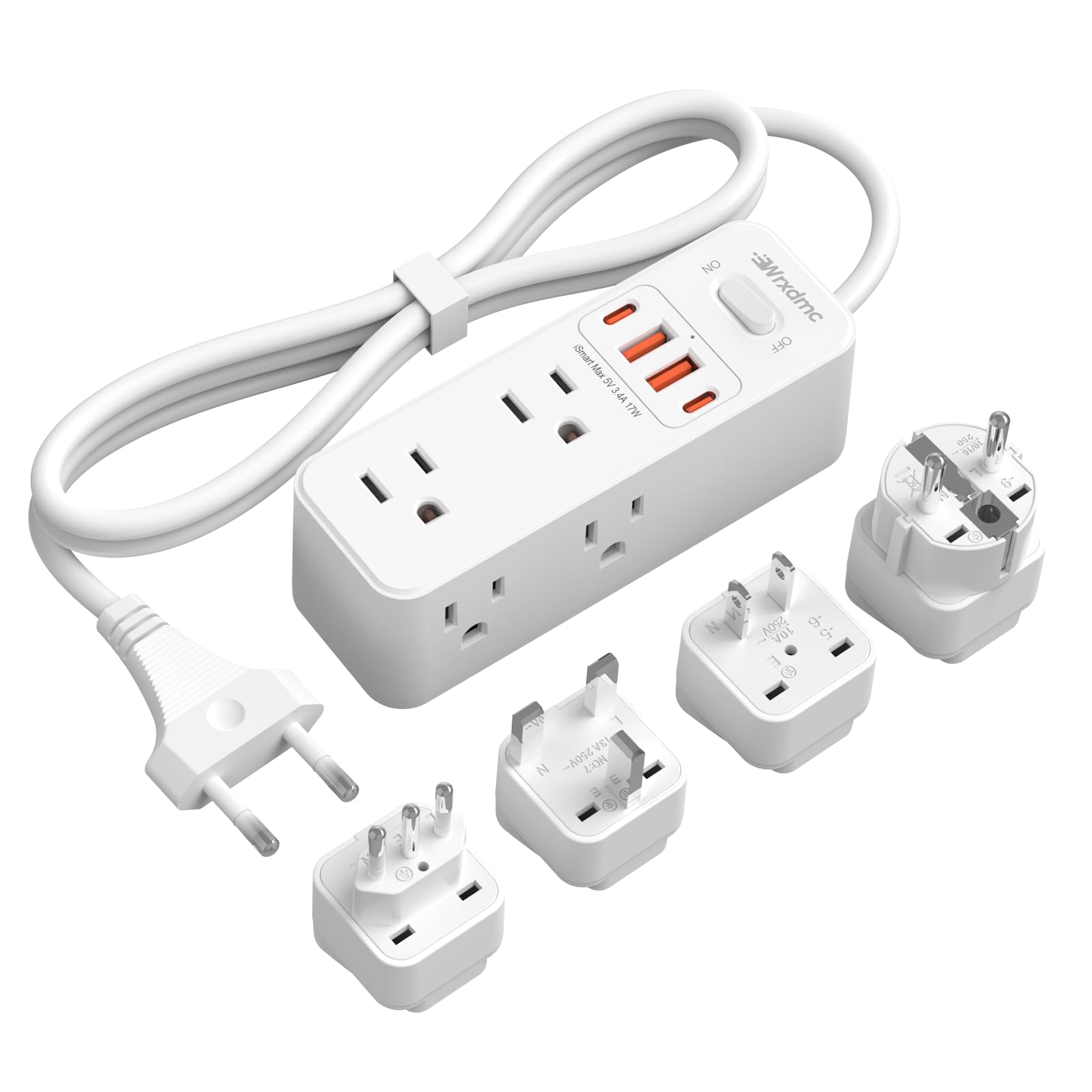 European Travel Plug Adapter,WRXDMC Universal Power Adapter for EU UK US AUS,6 AC Outlets,3 USB Ports with 5ft Extension Cord,International Power Strip,Compact for Travel,Cruise Ship,Home Office-image-47