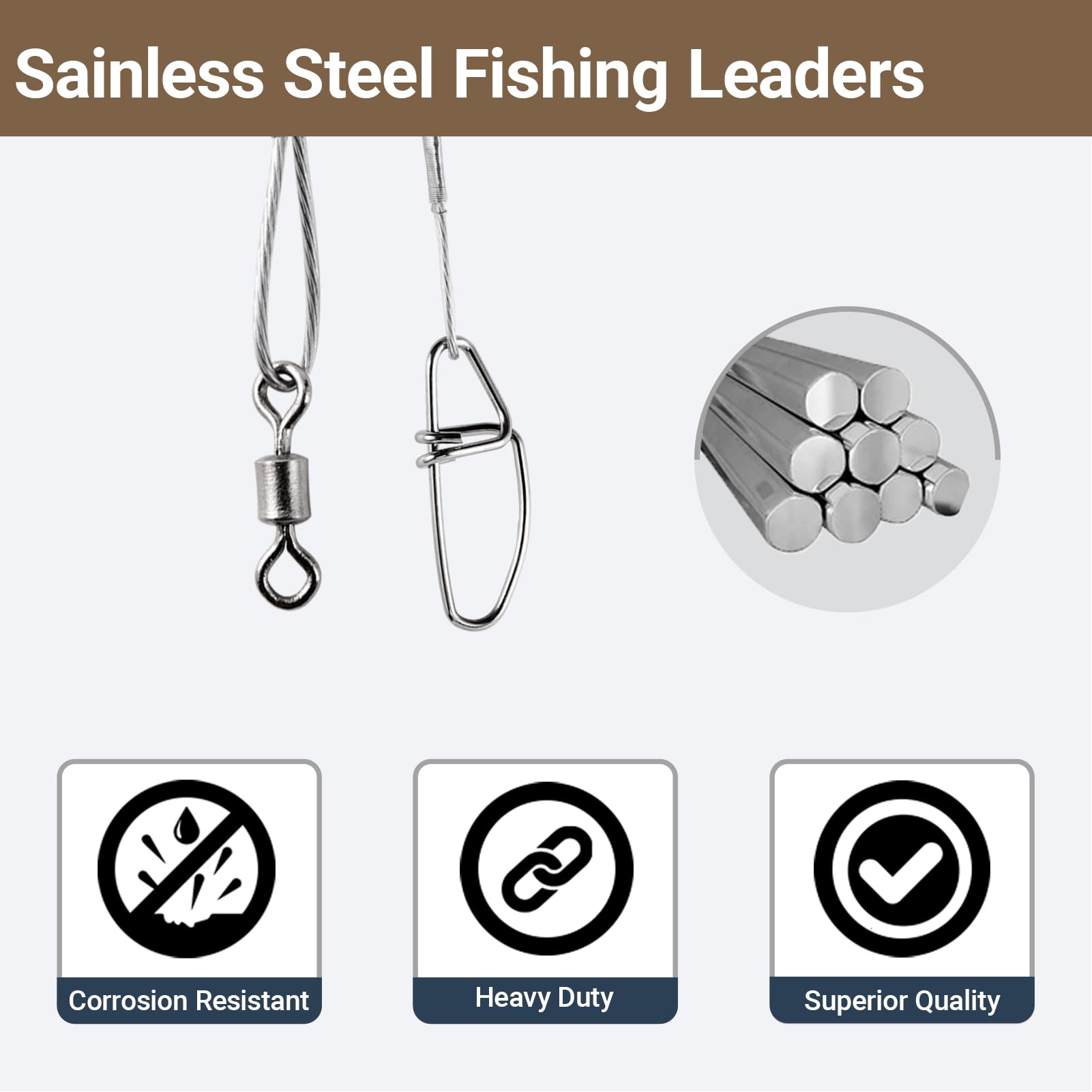 Líder de Pesca de Acero Inoxidable para Agua Dulce Plataformas Líderes de Pesca en Agua Salada Fortaleza Línea líder de Alambre a Presión para Señuelos Níquel Blanco 60pcs