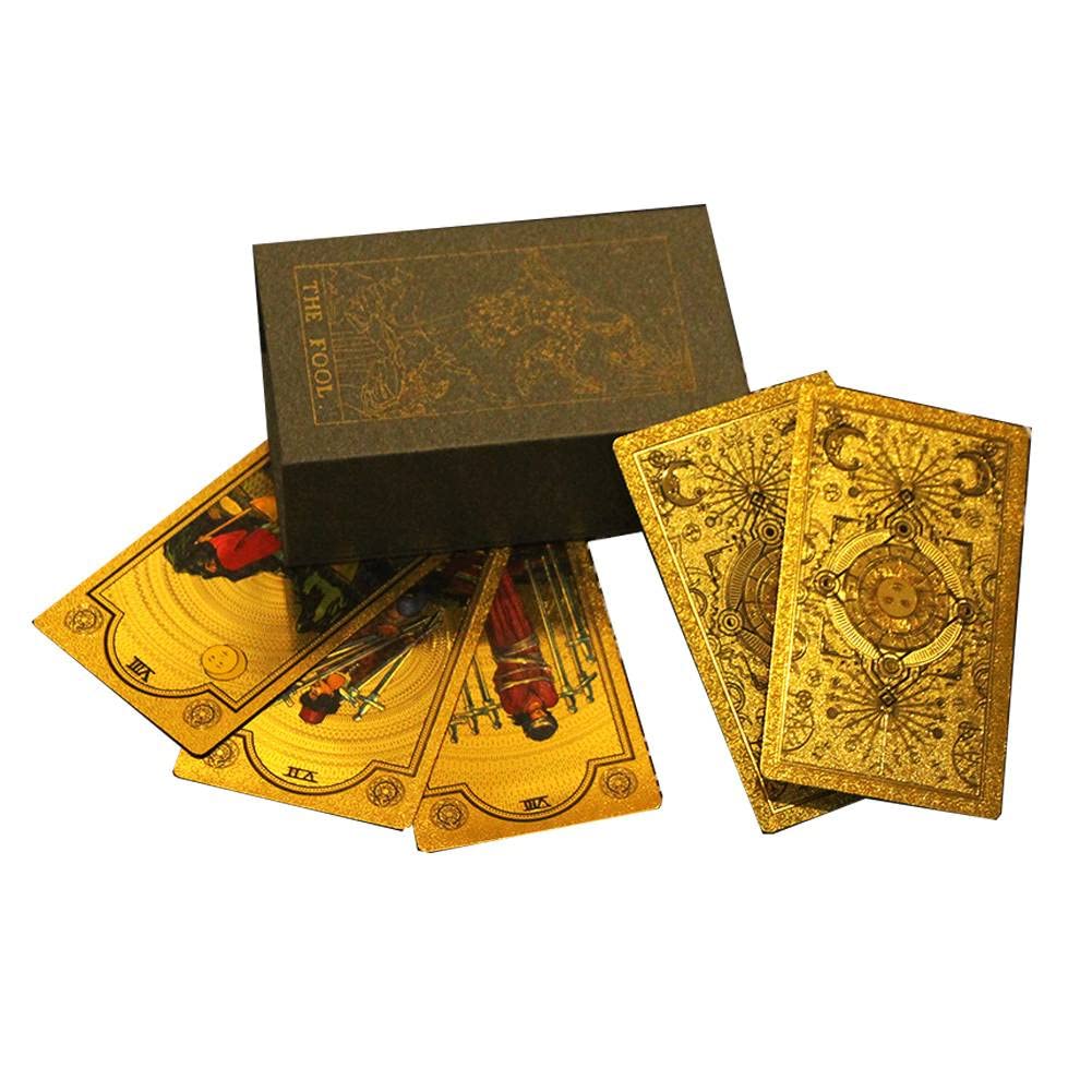 Amazon.com: WuChunRui Gold foil Tarot Cards Deck with Paper Guidebook Back  Sun Style 78Pcs Fate Forecasting Game Rider Cards for Beginners Expert  Readers Family Game : Everything Else