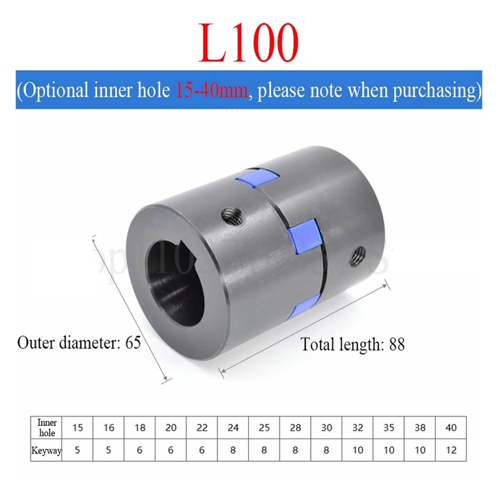 1PC L-Typ Dreibackenkupplung L070/L075/L095/L100/L110 Bohrung = 10-45mm Pflaumenblütenkupplung Servomotor/Sternkupplung Hohes Drehmoment(L100)