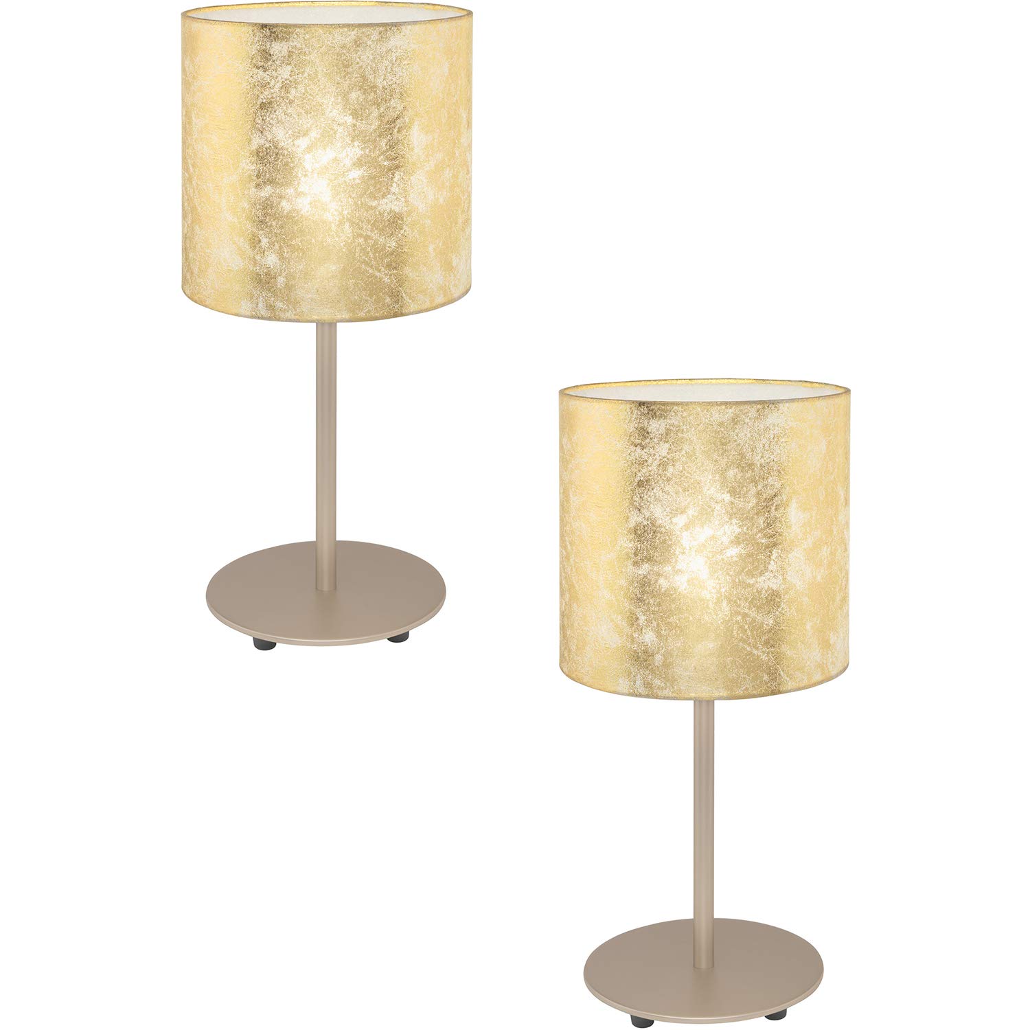 2 Pack Table Lamp - Champagne Slim Stem - Gold Fabric Shade - E27 Bulb - Modern Style