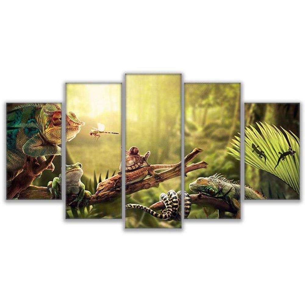 Impresiones sobre Lienzo JIE Do Art Lienzo Arte De La Pared Decoración para El Hogar Impresiones Cartel 5 Piezas Iguana Caracol Gecko Reptiles Serpiente Animal Fotos
