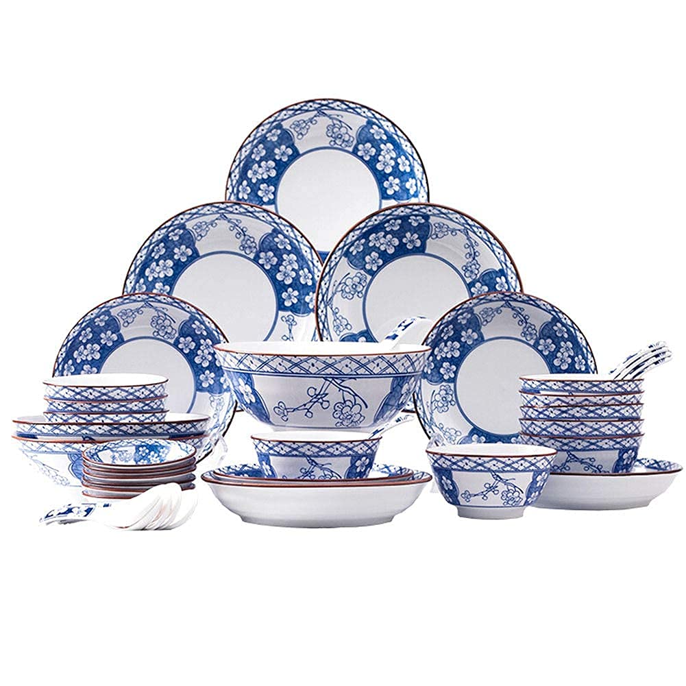  食器セット 青と白 Amazon.co.jp: 38個の食器セット、中国の青と白の磁器のディナー
