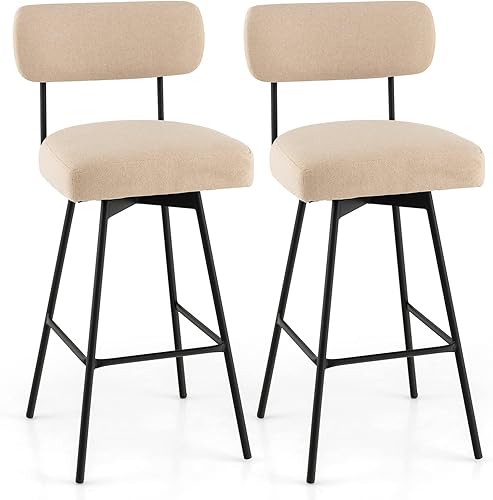 Miniatura 1 de COSTWAY Juego de 4 taburetes de bar tapizados de 29 pulgadas con respaldo, sillas de comedor giratorias de 360 con patas de metal y reposapiés