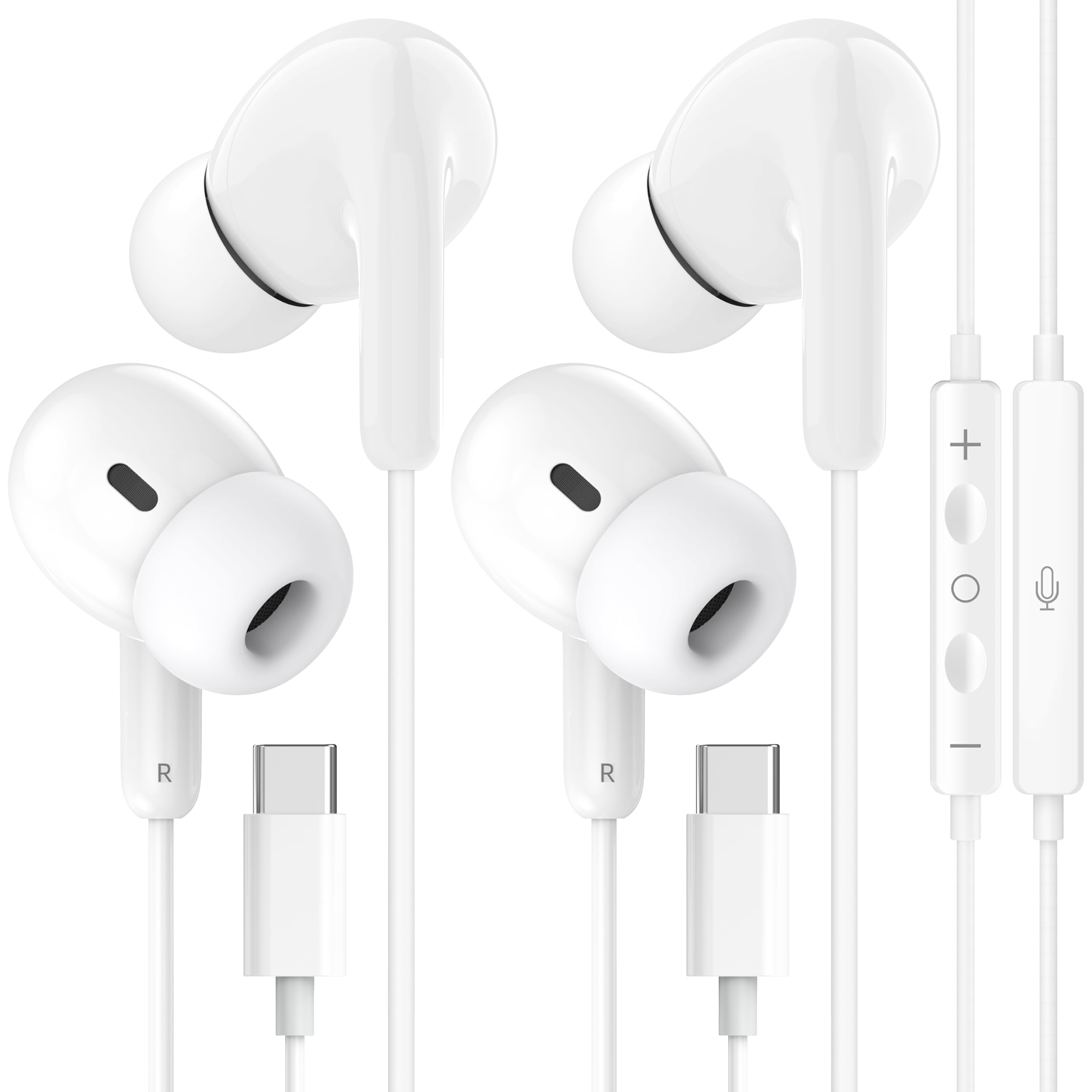 2Pack Wired Earbuds USB C Headphones for iPhone 17 16 15 & all USB-C Device | USBC in- Ear Buds Type C Corded Earphones with Microphone & Volume Control Stereo Noise Isolation