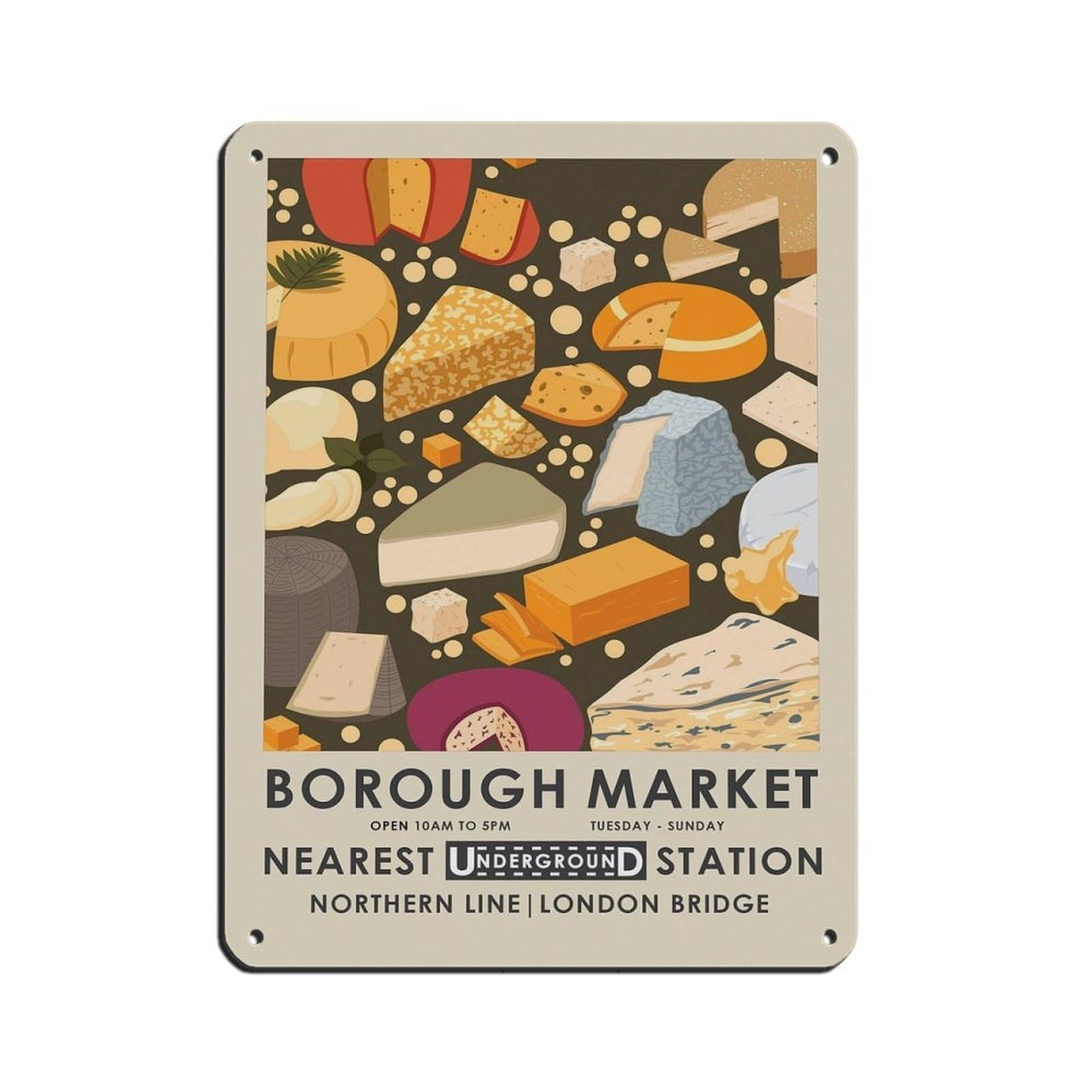Borough Market Exhibition Poster, Kitchen Retro Poster Metal Tin Sign Chic Art Retro Iron Painting Bar People Cave Cafe Family Garage Poster Wall Decoration 12x16inch(30x40cm)