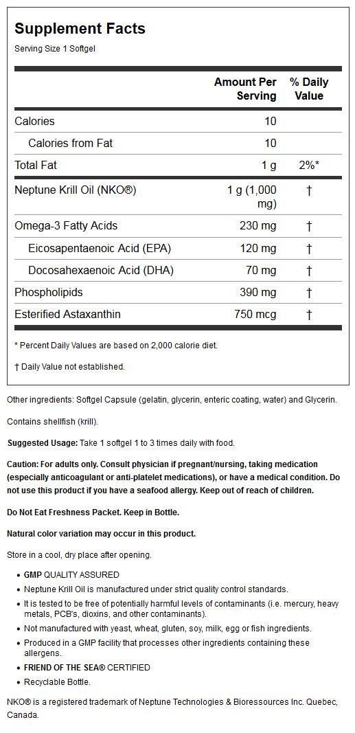NOW Foods Krill Oil, 1000mg Double Strength - 60 softgels