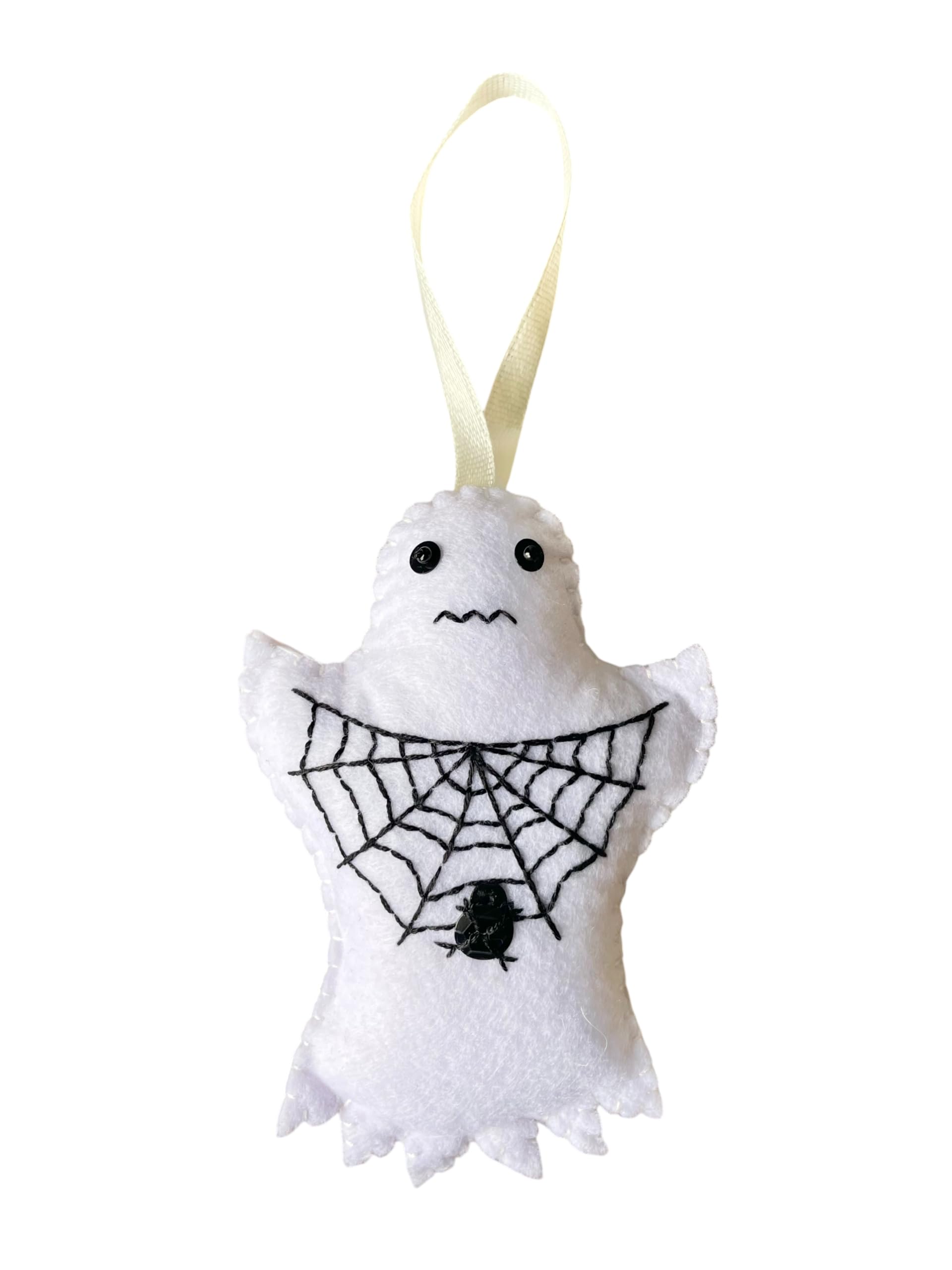 Handmade felt Halloween decorations little cute ghosts (Ghost with spider web)