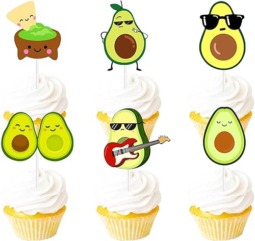 18 piezas de decoración de postre de postre con purpurina verde para baby shower, aguacate, guitarra, guacamole, decoración temática de guacamole