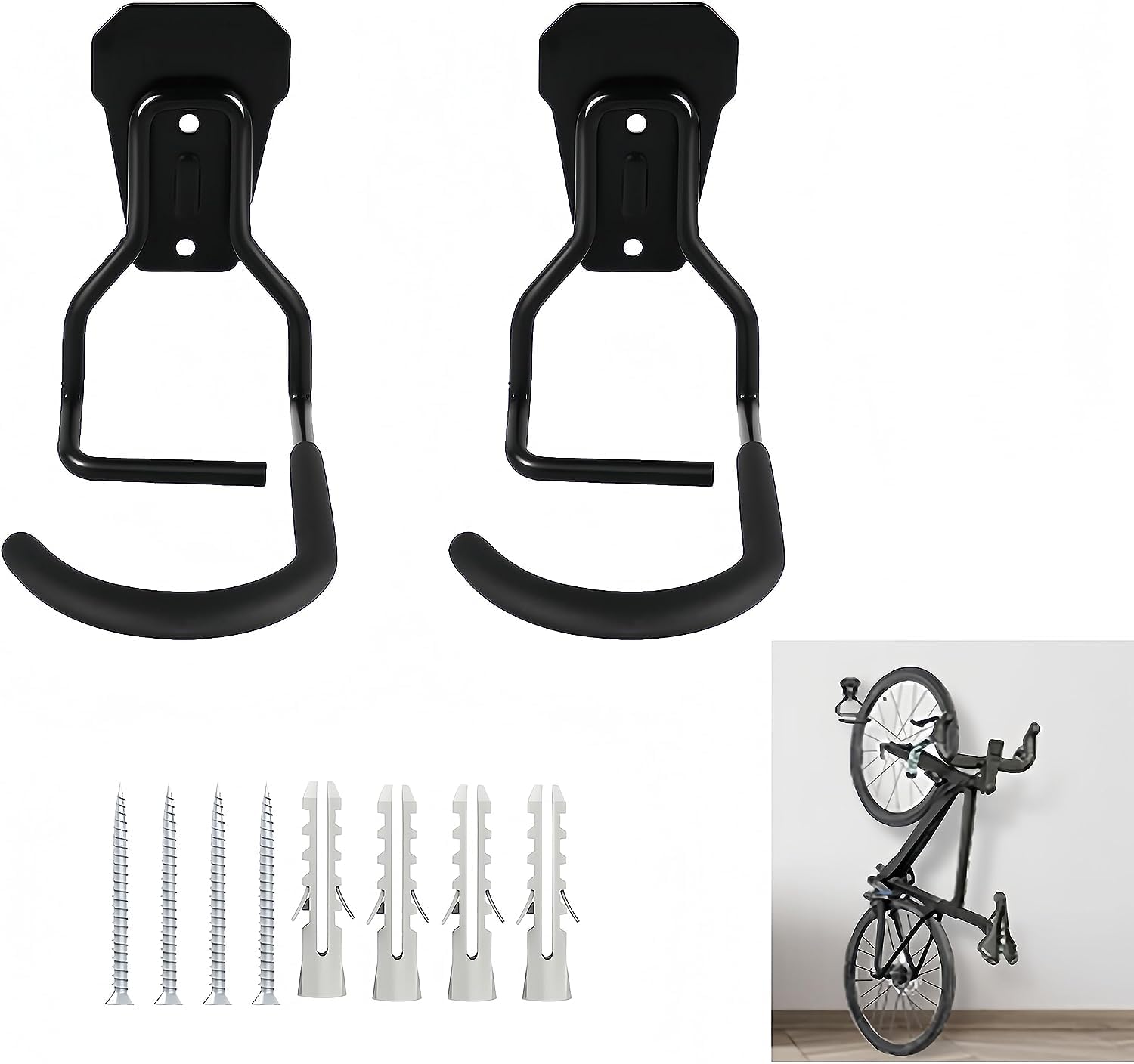 AMJKEJI Lot De 8 Crochets De Vélo Pour Garage, Vis De Fixation Murale, Crochet De Plafond, Crochet Pour Organiser Les Vélos, échelles, Rallonges Et Outils électriques