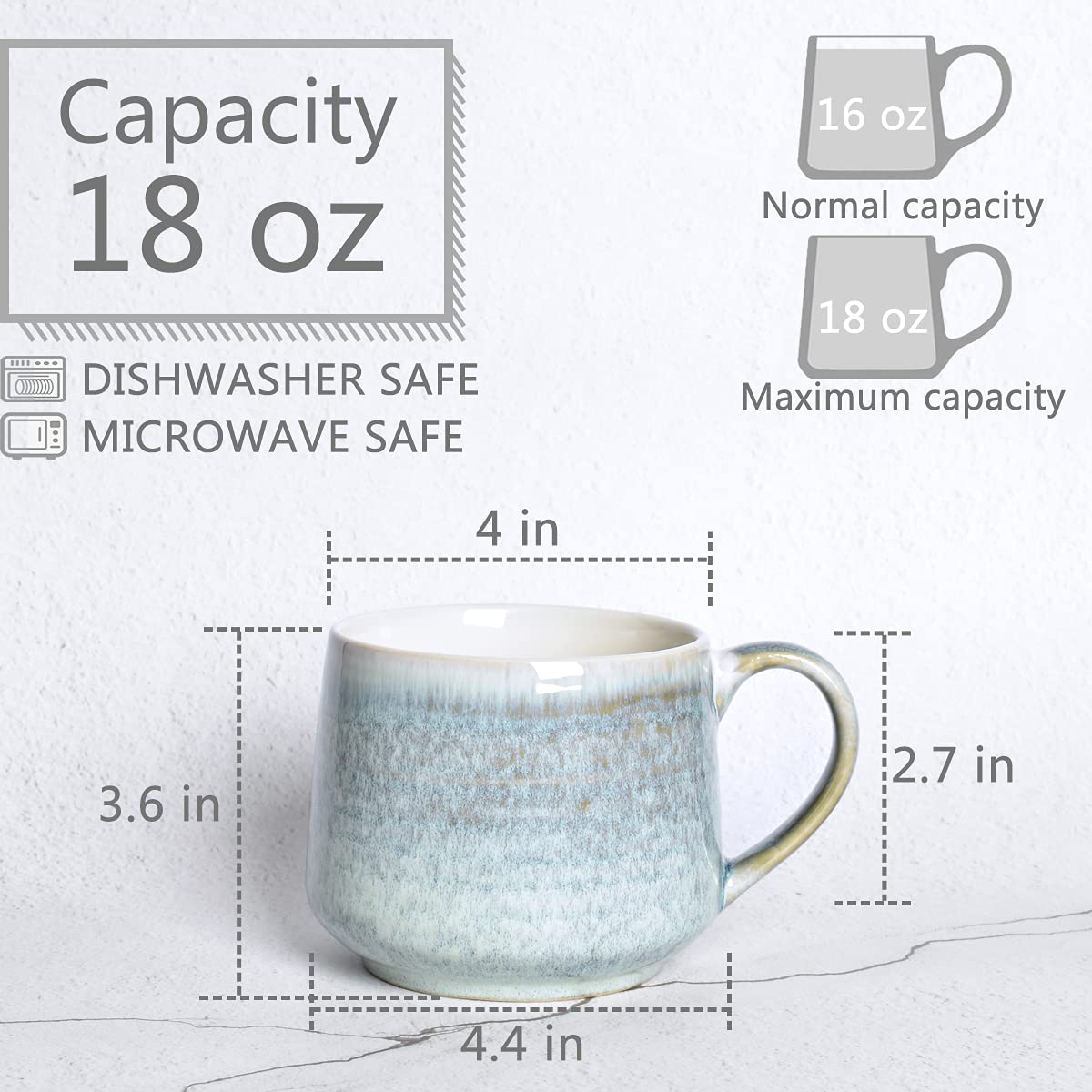 Bosmarlin Juego de 2 tazas de café de cerámica grandes de 18 onzas, taza de té grande para oficina y hogar, apta para lavavajillas y microondas (verde sauce, 2)