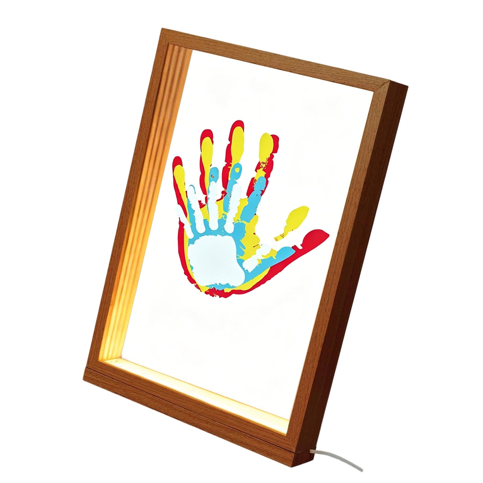 Marco de fotos con luz LED cálida y pantalla alimentada por USB para recuerdos familiares, decoración del hogar, marco de fotos con huella de mano, LED USB
