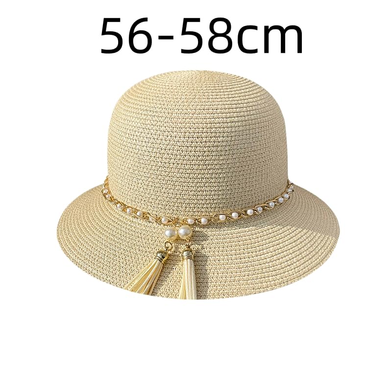 Cappello da Paglia Intrecciata per Donna,Cappelli da Sole Traspirante in Paglia Intrecciata a Tesa Larga con Decorazione di Perle,Cappello da Spiaggia Traspirante per Attività All'Aperto,Viaggi,Vaca