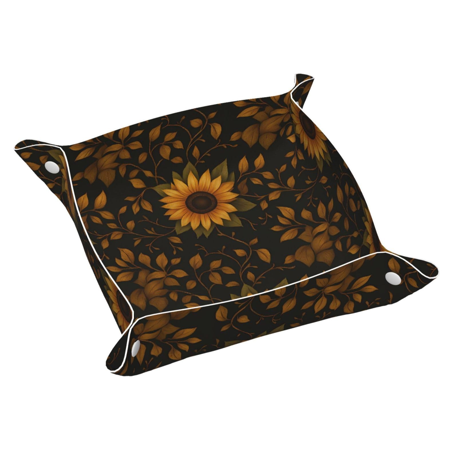 HLBSDM Vintage Sunflowers Tray Men's Leather Valet Parking Portable Entrance Trays Bedside Storage Box